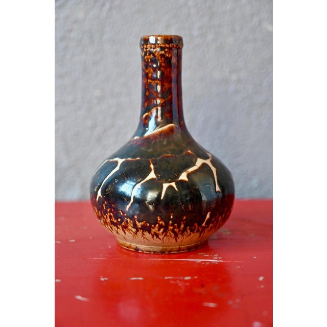 Vintage Stoneware Bottle Vase in Iridescent Brown Glaze, 1960s For Sale - Image 6 of 8