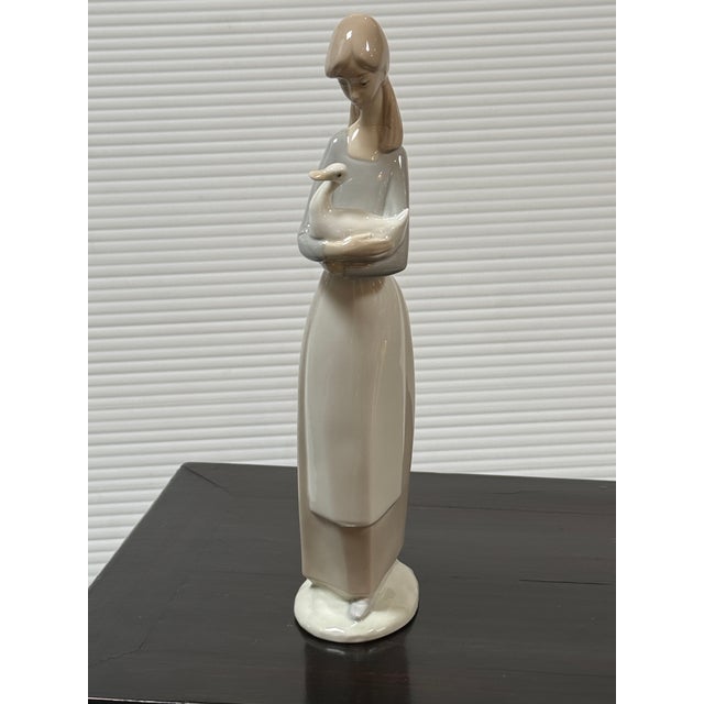 Mid 20th Century Nao for Lladró Girl in Apron Holding Duck Porcelain Figurine, Signed For Sale - Image 5 of 12