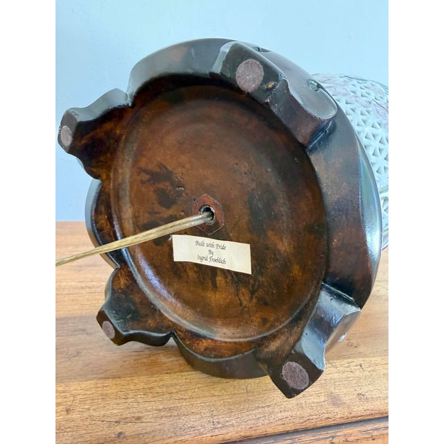 Late 20th Century Pierced Botanical and Bird Urn Table Lamp Including Finial For Sale - Image 9 of 10