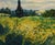 F. Vidal, Cypress and Wheat Field Landscape. Oil on canvas depicting a sunlit rural landscape with a broad yellow-green...