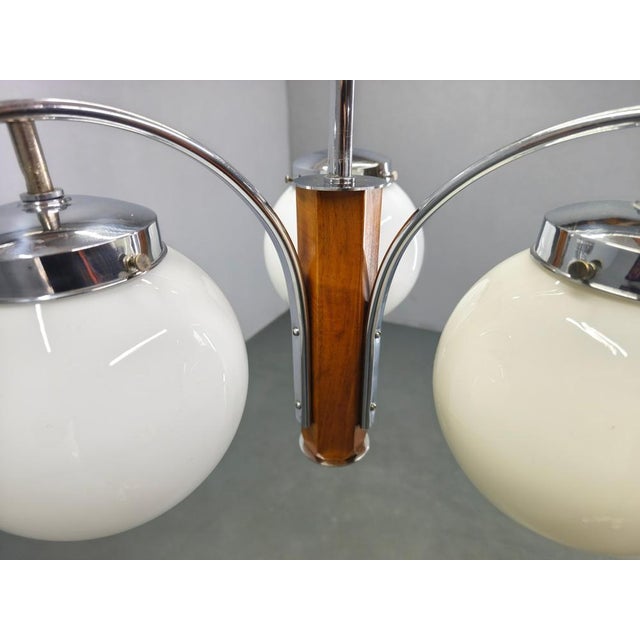 Metal Art Deco Chandelier in Chrome, Walnut & Glass, 1930s For Sale - Image 7 of 15