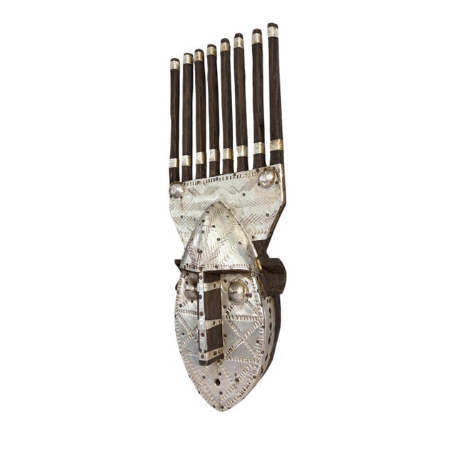 Metal African Bamana Ntomo Marka Mask W/ Aluminum 22.5" H For Sale - Image 7 of 9