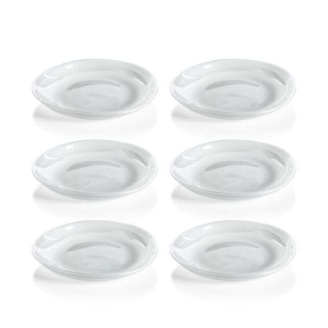The Alabaster Glass Plate features bands of whites swirling together on smooth glass. This round plate makes the ideal...