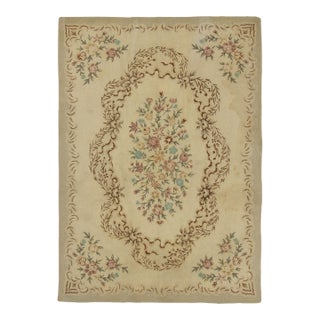 Oversized Antique Hooked Rug in Gold With Chinese Floral Designs - Rug & Kilim For Sale