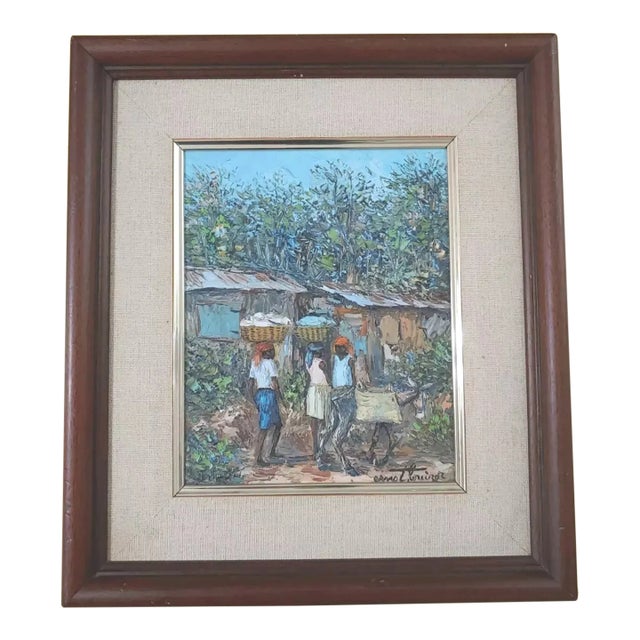 Late 20th Century Ernst Louizor Haitian Impressionist Original Oil Painting, Framed For Sale