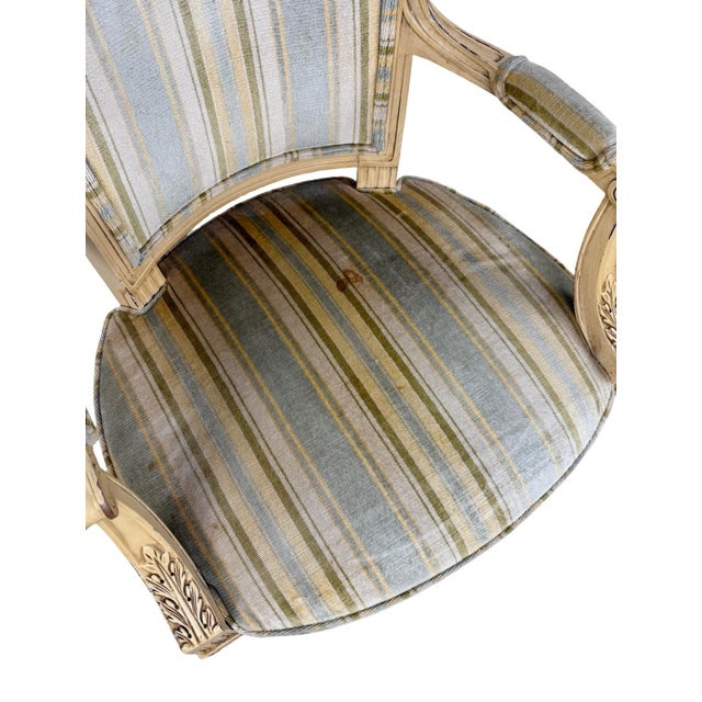 Vintage Neoclassical Striped Seat Armchair For Sale - Image 13 of 15