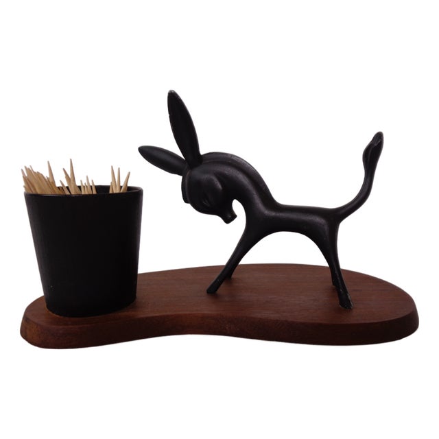 Metal and Teak Donkey Toothpick Holder, Germany, 1960s For Sale