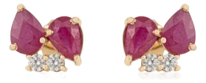 2.9ctw Pear Mozambique Ruby & Diamond Cluster Stud Earrings in 14k Gold- 2 Pieces