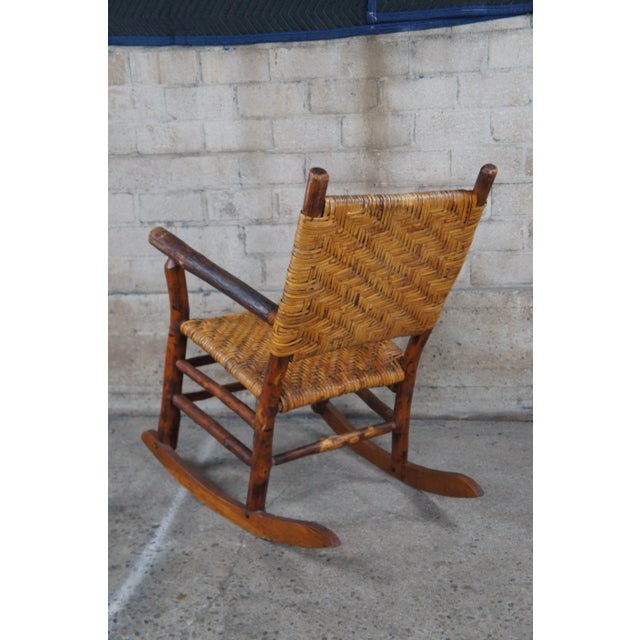 Mid 20th Century Primitive Old Handmade Hickory Rattan Woven Rocking ...
