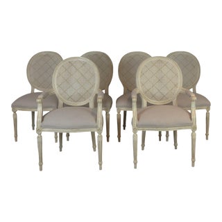 1990s Vintage Louis XVI Style Cane Back Chairs Set of 6 For Sale