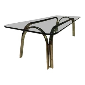 Postmodern Brass & Glass Coffee Table After Roger Sprunger