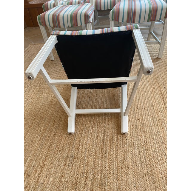 Set of 6 Vintage Painted Mahogany Chippendale Ribbon Back Dining Chairs With New Perennials Striped Fabric For Sale In Raleigh - Image 6 of 14