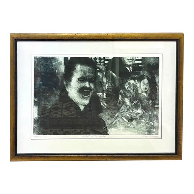 Mid Century Original Lithograph Titled "Portrait of the Artist" - By Artist Vaino Kola, Signed, Dated, Numbered - Jfk, American Flag For Sale