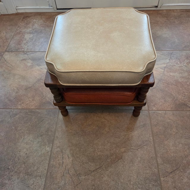 Beautiful pair of Ethan Allen styled stackable foot stools in tan and orange. These are unmarked but consistent with size,...