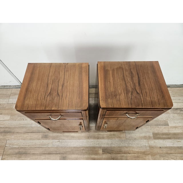 1940s Art Deco Walnut Bedside Tables, 1940, Set of 2 For Sale - Image 5 of 18