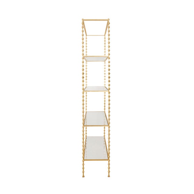 Worlds Away Matthew Izzo Home Goldie Gold Leaf Ball Lined Etagere With Four Clear Glass Shelves For Sale - Image 4 of 6