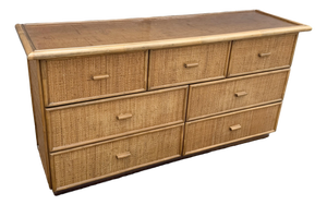 Vintage Boho Chic Rattan and Wicker Dresser - 7 Drawers