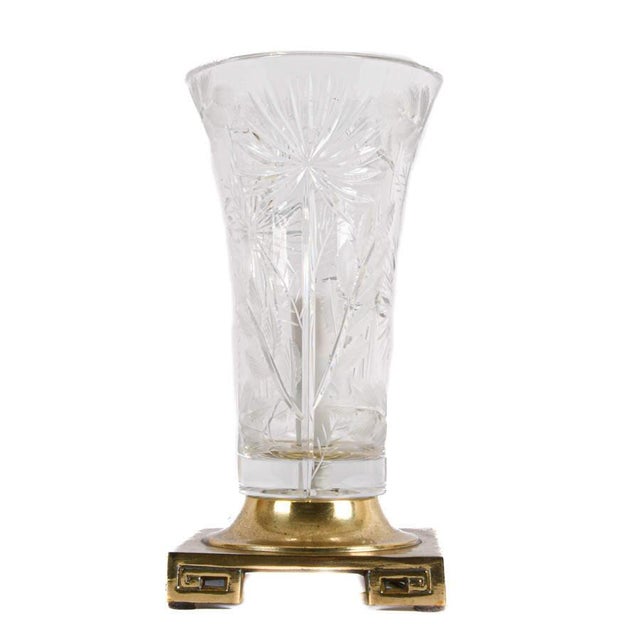Traditional Dresden Cut Crystal Lamp on Brass Base – Hand‑Cut Starburst & Floral Design For Sale - Image 3 of 5