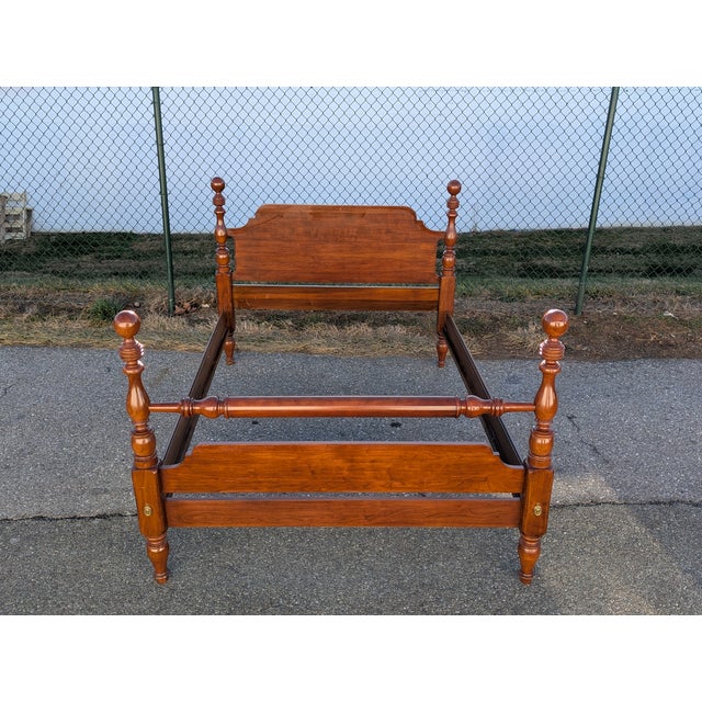 Wood Vintage Henkel Harris Heirloom-Quality American Regency Cannonball Full Bedframe For Sale - Image 7 of 8
