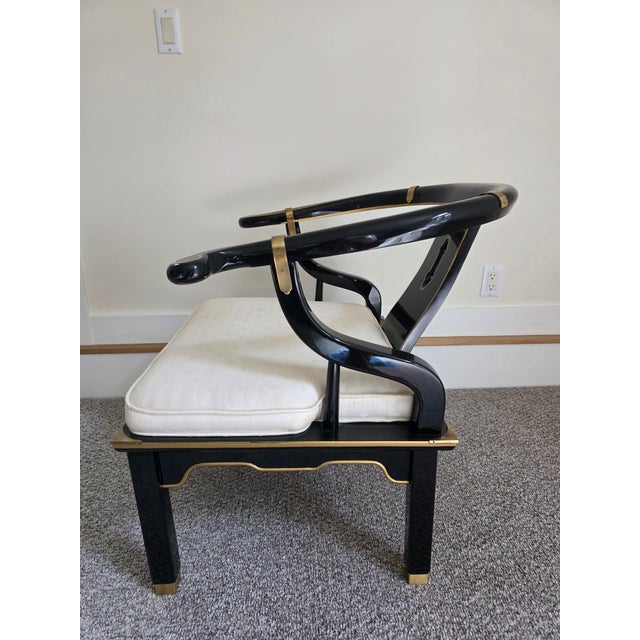 Century Furniture Vintage James Mont Style Black Laquered Horseshoe Chair Century Chair Co. For Sale - Image 4 of 8