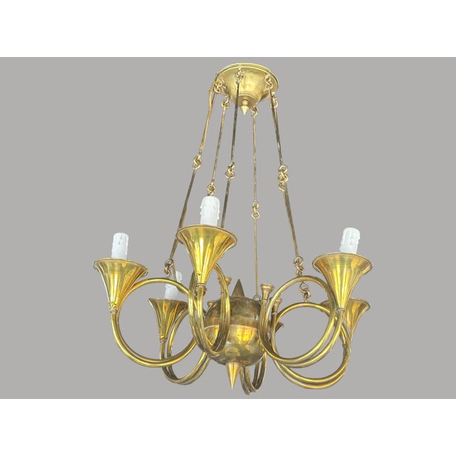 Phoenix Day French Horn Custom Solid Brass Chandelier For Sale - Image 11 of 11