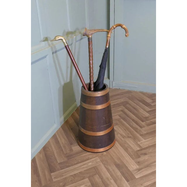 Copper and Oak Barrel Stick Stand, 1900 For Sale - Image 6 of 7