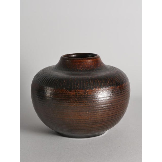 Brown Salt-Glazed Stoneware Vase by Arthur Andersson for Wallåkra For Sale - Image 6 of 13