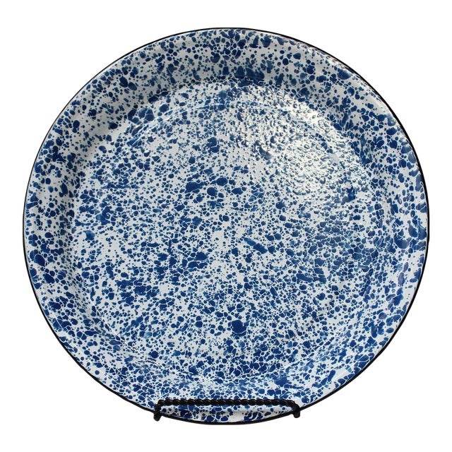 Large Vintage Blue and White Graniteware / Spatterware Tray For Sale