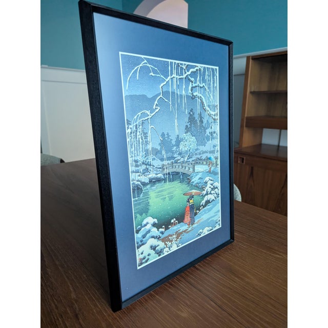 Wood Vintage Tsuchiya Kōitsu Woodblock Print "Snow at Miyajima" — 1986 Sekai-Do Tokyo Framed For Sale - Image 7 of 12