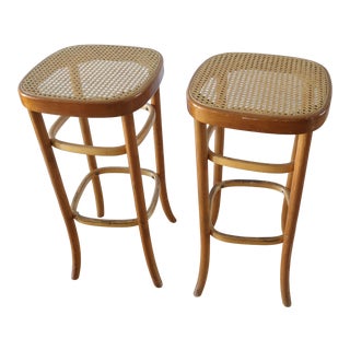 Bentwood and Cane Barstools - a Pair For Sale