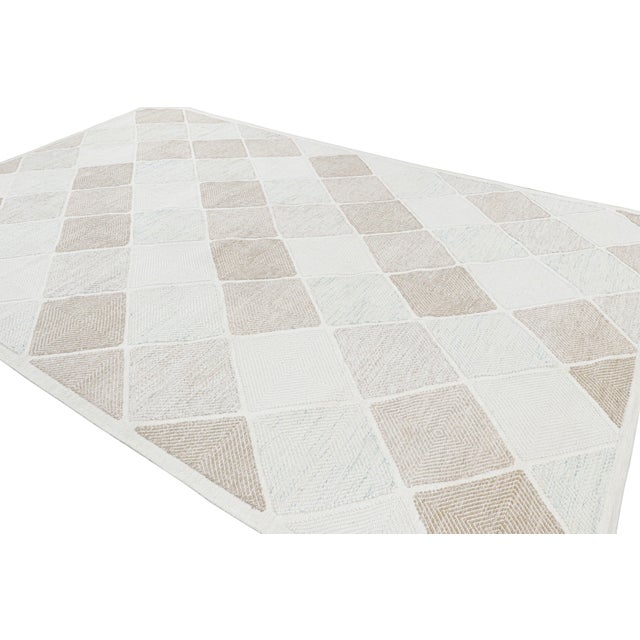 Rug & Kilim Rug & Kilim’s Scandinavian Style Custom Rug in Cream With Geometric Pattern For Sale - Image 4 of 8