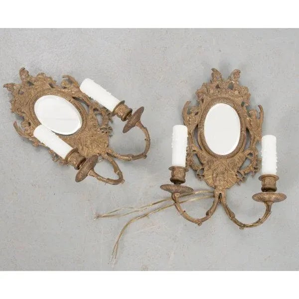 Metal French 19th Century Louis XV-Style Brass & Mirror Sconces - A Pair For Sale - Image 7 of 9