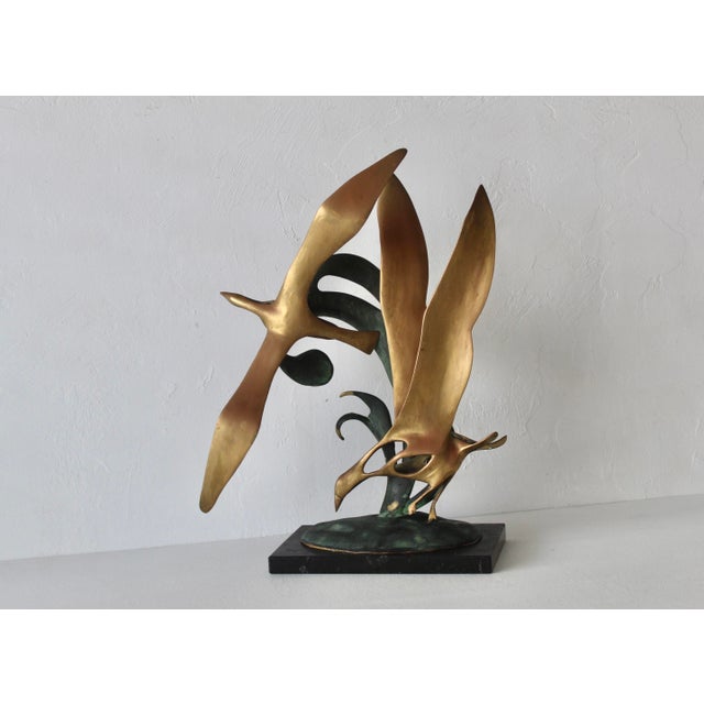1980s Bijan Style Vintage Modernist Brass Granite Flock of Seagulls Flying Table Top Sculpture For Sale - Image 13 of 15