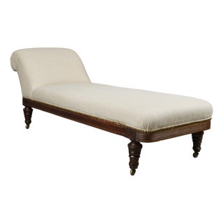 1920's Chaise Lounge With Carved Walnut Base, Newly Upholstered For Sale