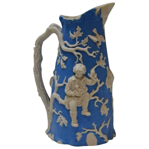 Blue and White Parian Ware Pitcher, Circa 1850