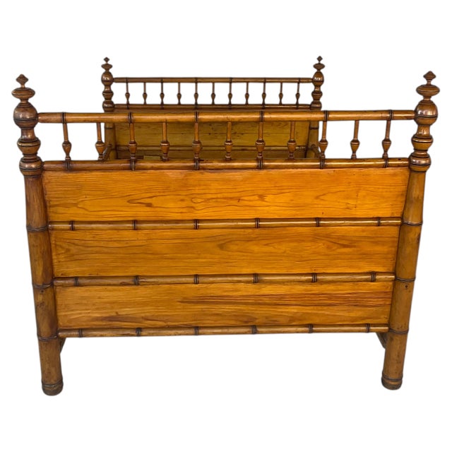 Antique French Faux Bamboo Bed Frame, Stained Pine For Sale - Image 9 of 11