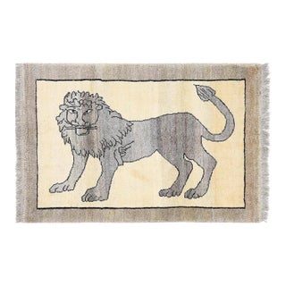 Pasargad DC Handmade Gabbeh Pictorial Lion Accent Rug For Sale