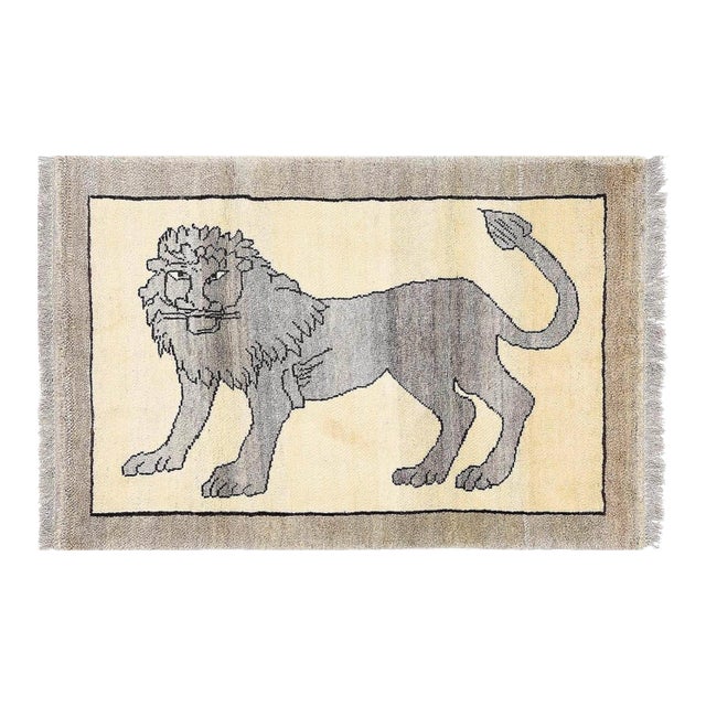 Pasargad DC Handmade Gabbeh Pictorial Lion Accent Rug For Sale