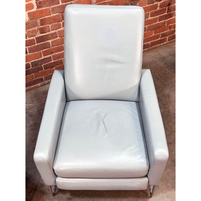 Metal Design With Reach Dwr Flight Chair Recliners in Blue Mist Leather - a Pair For Sale - Image 7 of 12