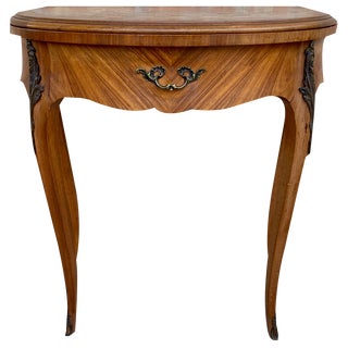 French Demi Lune Folding Card or Console Table with Baize Top, 1900s For Sale
