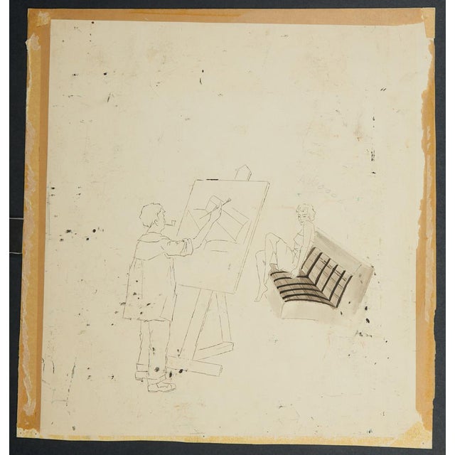 Plastic MCM Abstract Landscape Acrylic Painting on Mat Board Cubism For Sale - Image 7 of 7