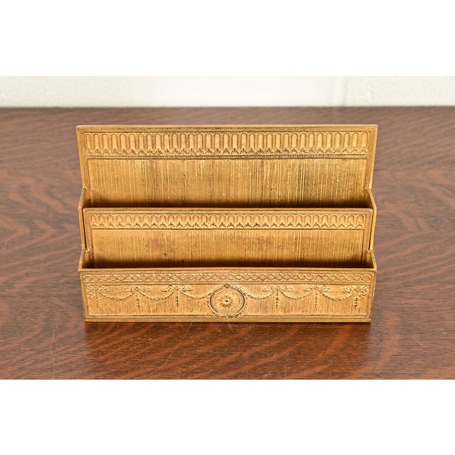 Art Deco Tiffany Studios New York Adam Pattern Bronze Doré Letter Rack For Sale - Image 3 of 15