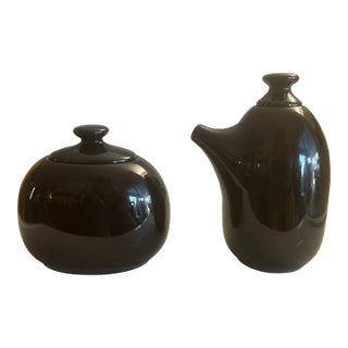 Brown Creamer & Sugar Set- A Pair For Sale