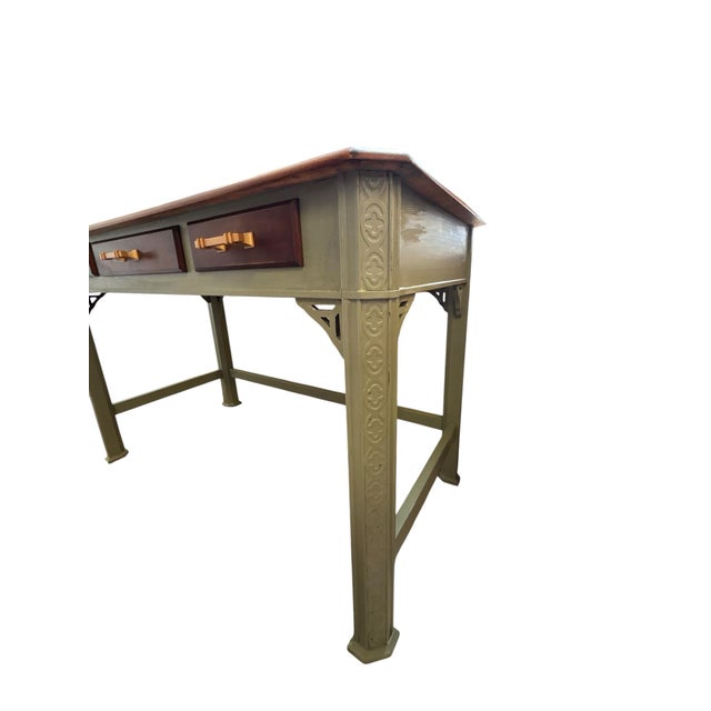 Custom Refinished Hand-Painted 3-Drawer Writing Desk For Sale In Greensboro - Image 6 of 9