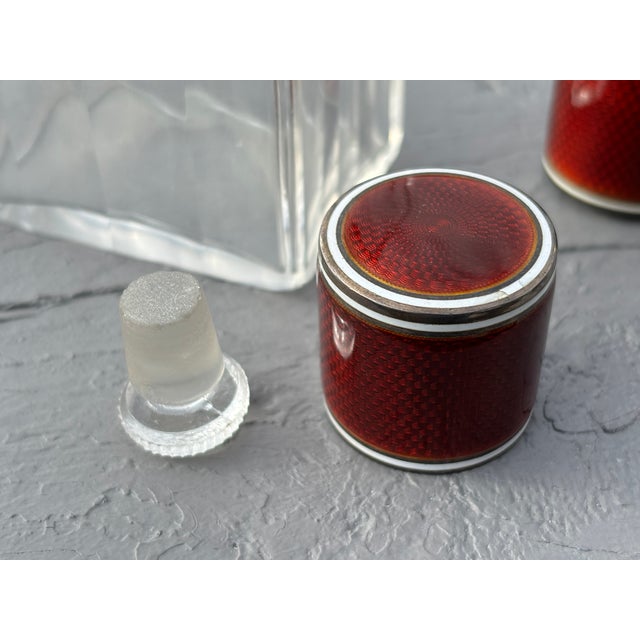 A Truly Beautiful Quartet. Exceptional 19th C. Enamel, Sterling silver and crystal Vanity Set. Set of four fragrance /...