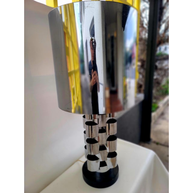 This listing is for one Sculptural Chrome Large Table Lamp SIGNED by C. JERE with matching Chrome Shade! Base has light...