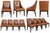 Beautiful set of 8 cognac brown leather dining chairs with black wood legs. Chairs feature a single button-tufted back,...