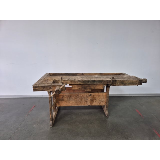 Wood Antique Carpenter's Workbench, 1920s For Sale - Image 7 of 18