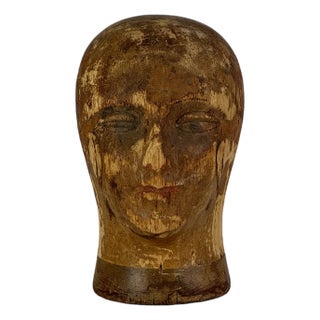 Vintage French Milliners Winking Cork Mannequin Head Bust, Painted With Red Lips For Sale