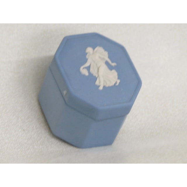 Wedgwood Jasperware Blue Octagon Cameo Ring Dish Jewelry Pill Box With Lid For Sale - Image 13 of 13